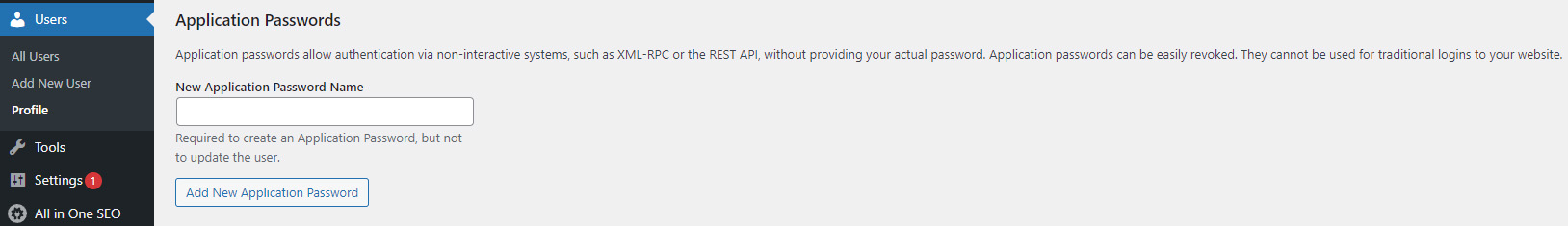 Application password Wordpress